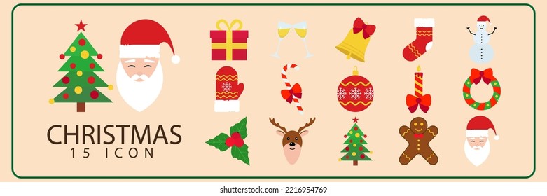 Christmas Icons set, vector and illustration. Happy new year, Merry christmas and holiday decoration