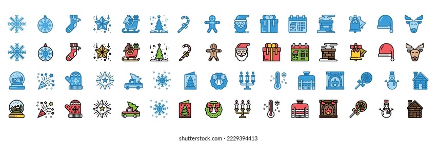 Christmas Icons set. Vector Illustration, snowman, holiday, santa, winter
