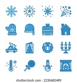 Christmas Icons set. Vector Illustration, snowman, holiday, santa, winter