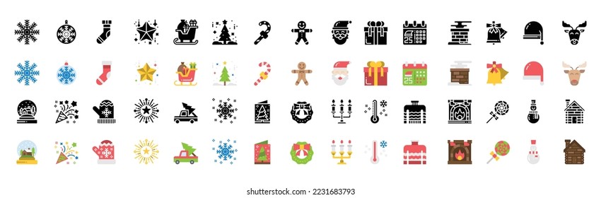 Christmas Icons set. Vector Illustration, snowman, holiday, santa, winter