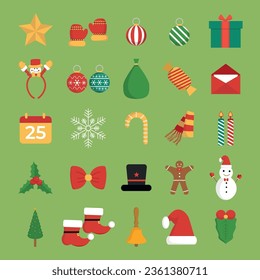 Christmas icons set. Vector illustration in flat style. Christmas elements collection.