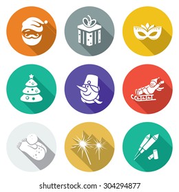 Christmas Icons Set. Vector Illustration. Isolated Flat Icons collection on a color background for design