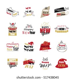 Christmas icons set - vector illustration. thin line. Collection of old typographic tree, snowflake and xmas symbols shape. Hand drawn retro style. Graphic design, xmas 2017 creative concept