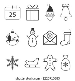 Christmas icons set. Vector illustrations. Flat design.