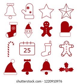 Christmas icons set. Vector illustrations. Flat design.