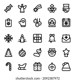 Iconos de Navidad establecidos. Ilustraciones vectoriales.