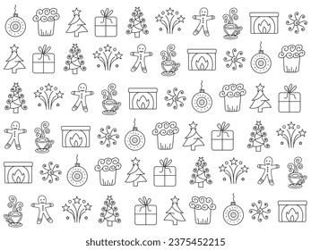 Iconos de Navidad establecidos. Ilustraciones vectoriales.