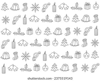 Iconos de Navidad establecidos. Ilustraciones vectoriales.
