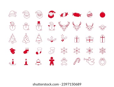Christmas icons set. Vector illustrations. New Year icons. Christmas party elements. Outline pictograms for web site design and mobile apps. Winter holidays illustration. Editable stroke.