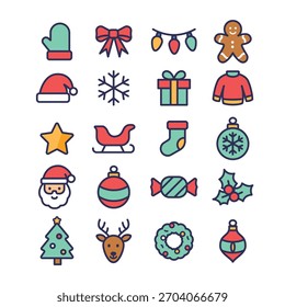 Christmas Icons Set Vector Line Collection