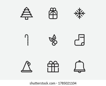 Christmas Icons set with White Background. Linear, outlined, simple, Web symbols for web sites and mobile app. Trendy design.