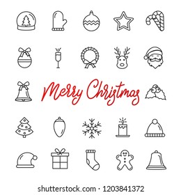 Christmas icons. Set of Winter Holiday outline icons