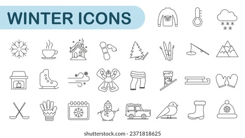 Christmas icons. Set of winter icons. Modern set of outline icons. EPS 10.