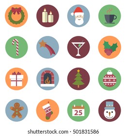 Christmas icons set xmas tree ornaments and items.Vector illustration.