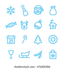 Christmas icons set. Xmas and winter holidays vector elements. Flat design