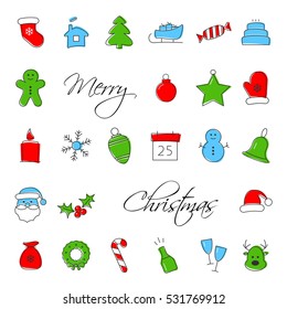 Christmas icons set. Xmas and winter holidays vector elements. Flat design