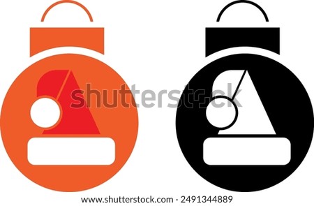 Christmas icons in the shape of a Christmas tree ball and Santa Claus cap. Icon in color and black and white with minimalist style