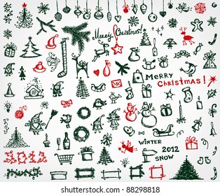 Christmas Icons, Sketch Drawing For Your Design