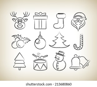 Christmas icons in sketch line design