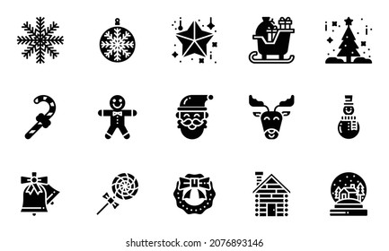 Christmas Icons  Solid Vector Illustration, Snowflake, Candy, Sleigh, Christmas Day