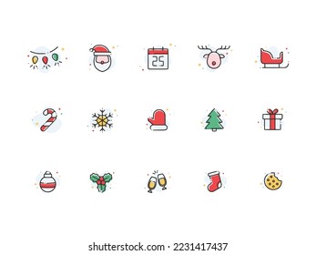Christmas icons stickers logos sets bundle symbol illustration sign