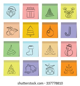 Christmas icons in sticky note paper