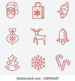 Christmas Icons, Thin Line Style, Flat Design