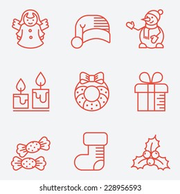 Christmas icons, thin line style, flat design