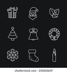 Christmas icons, thin line style, flat design.
