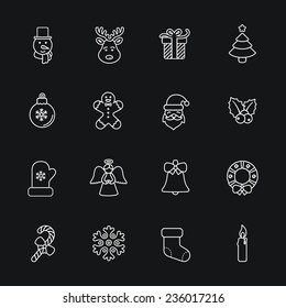 Christmas icons, thin line style, flat design.