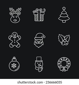 Christmas icons, thin line style, flat design.