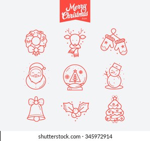 Christmas icons, thin line style, flat design