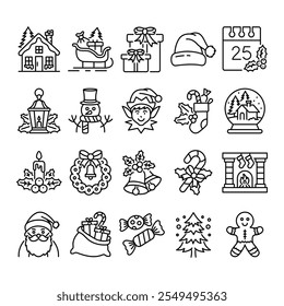Christmas icons. This Christmas icon set brings the magic of the season to life with festive symbols like Santa, snowflakes, reindeer, and holiday decorations. Perfect for adding a cheerful touch to y