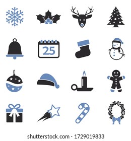 Christmas Icons. Two Tone Flat Design. Vector Illustration.