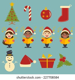 Christmas icons, vector illustration set collection