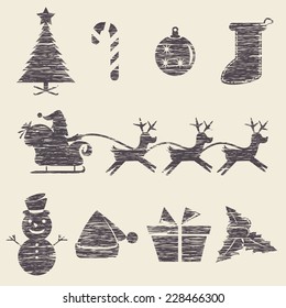 Christmas icons, vector illustration set collection, black silhouettes