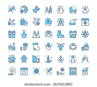 Christmas icons. Vector line icon set. Modern outline design. Blue concept