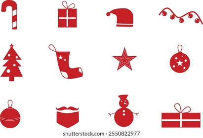 Christmas icons vector, minimalist holiday decorations, festive symbol design, winter and holiday icons, graphic elements Christmas EPS