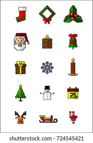 christmas icons vector, santa claus, deer, gift, christmas tree, snow Cartoon character. Christmas vector character