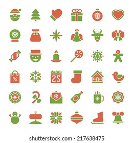 Christmas icons vector set. Christmas decorations objects and symbols collection.