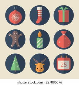 Christmas icons. Vector set, flat design, EPS 10.