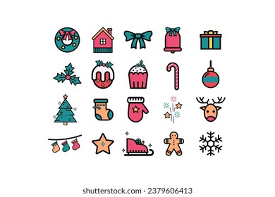 christmas icons vector set, Modern Trendy Design. Vector Illustration.