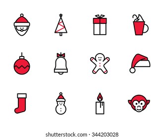 Christmas icons. Vector set of simple linear icons.