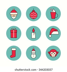 Christmas icons. Vector set of simple linear icons.