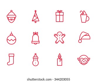 Christmas icons. Vector set of simple linear icons.