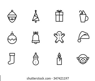 Christmas icons. Vector set of simple linear icons.