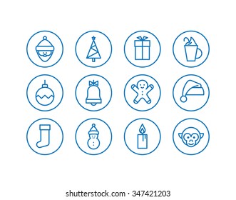 Christmas icons. Vector set of simple linear icons.