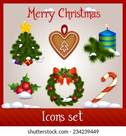Christmas icons - vector (christmas tree, sweet candy, cookies)