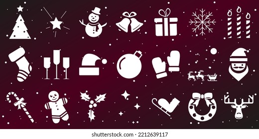 Christmas icons White elements in red background