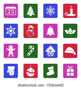 Christmas Icons. White Flat Design In Square. Vector Illustration. 